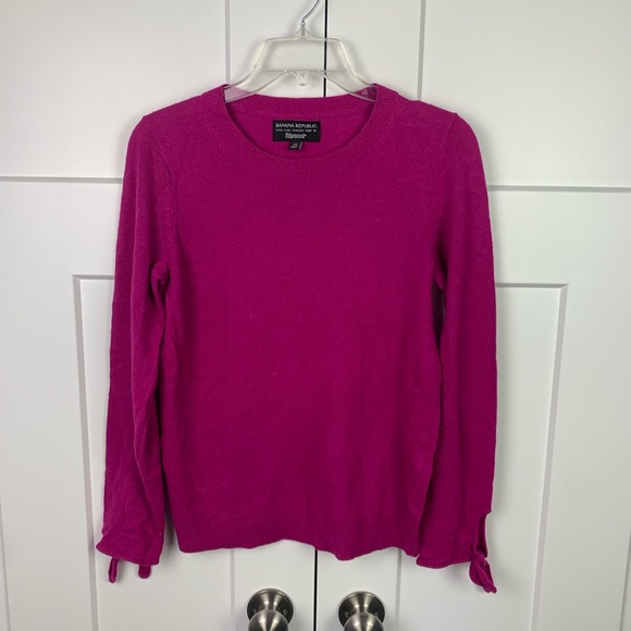 Banana Republic XS Filpucci Cashmere Blend Bow Cuff Crew Sweater Pink - Picture 2 of 9